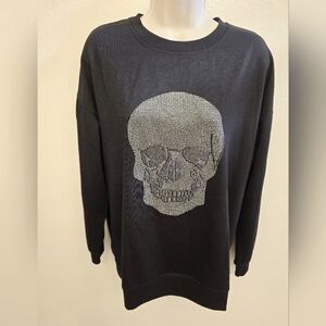 NWT Philosophy Ladies Black Sweatshirt with Blinged Out Skull Image